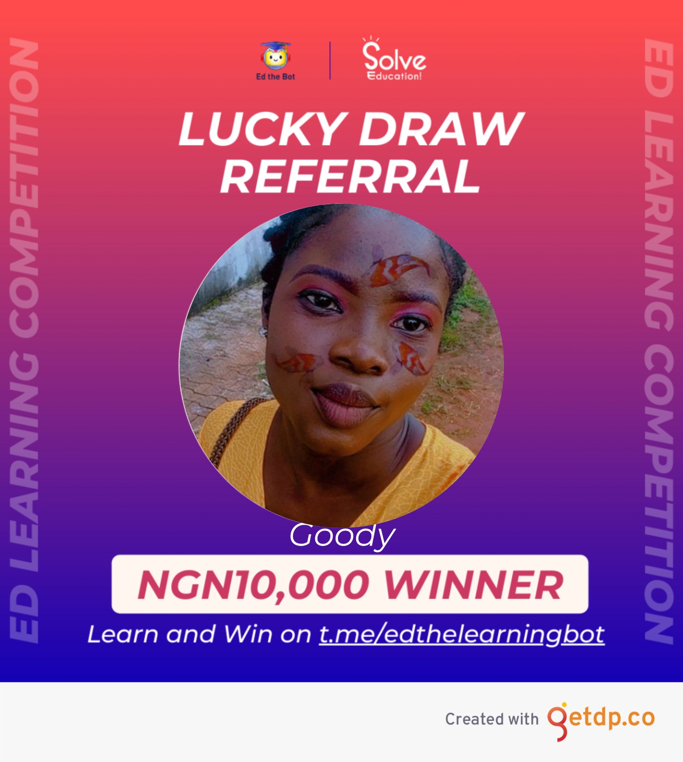 Lucky draw referral on Ed the learning bot